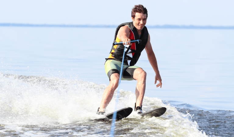 A male waterskiing